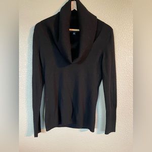 Long black Italian yarn cowl neck sweater.